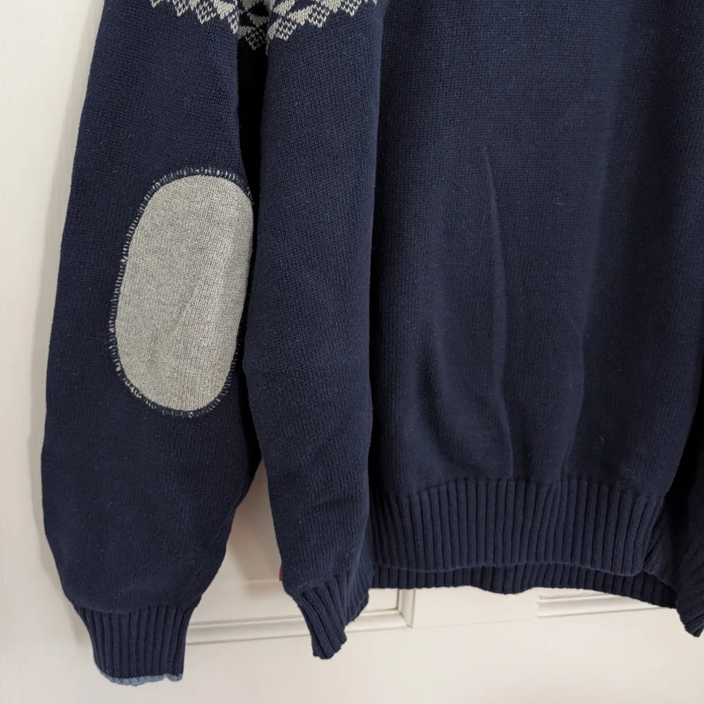 Izod Mens Nordic Fair Isle Sweater XTRA LARGE Preppy Grandpa Elbow Patch 1/4 Zip